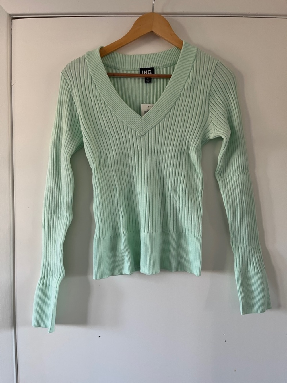 INC International Concepts Mint Green Ribbed V-Neck Top